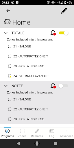 myTecnoalarm TCS Screen 2