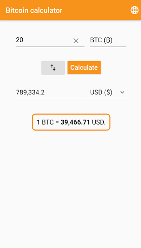 Bitcoin calculator Screen 2