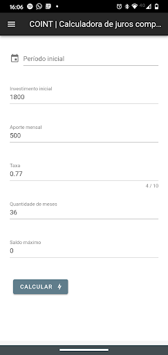 Android application Coint - Juros compostos screenshort