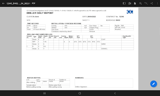 Android application CC Ground Drillers' Log screenshort