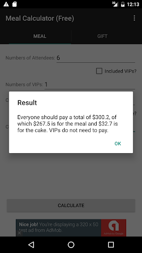 Meal Calculator (Ads) Screen 3