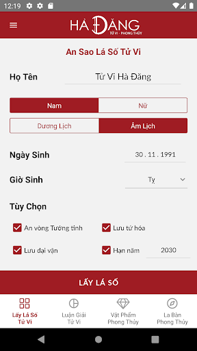 Android application Lập Lá Số Tử Vi & La Bàn screenshort