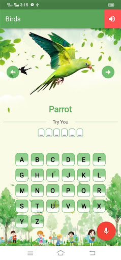 Android application Bird Names, Spelling & Quiz screenshort