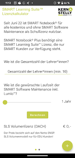 Android application Notebook Lizenzkalkulator screenshort