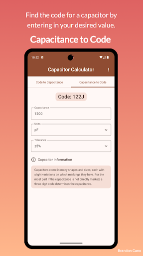 Capacitor Code Calculator Screen 2
