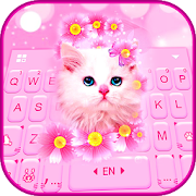 Pink Flowers Kitten Keyboard Theme