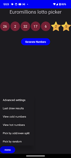 Euromillions lotto picker Screen 2