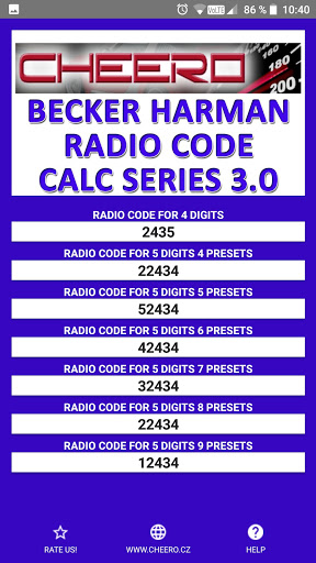 RADIO CODE for BECKER HARMAN Screen 2