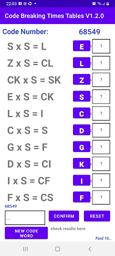 Android application Code Breaking Times Tables screenshort