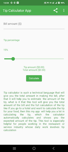 Android application Tip calculator App screenshort