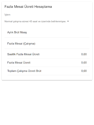 Android application Fazla Mesai Ücreti Hesaplama screenshort