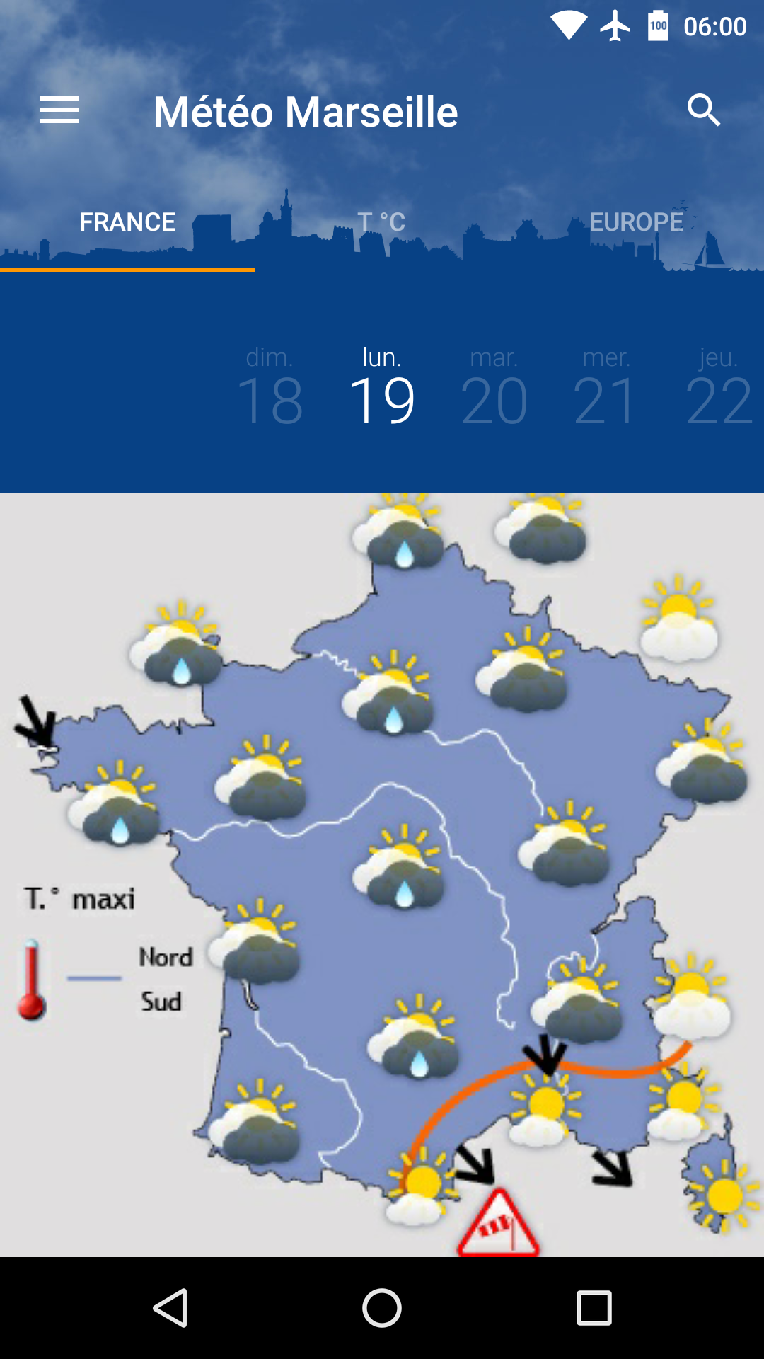 Android application Météo Marseille screenshort
