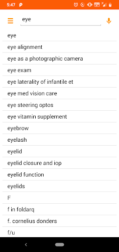 Optometry Dictionary Screen 2