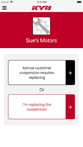 KYB Suspension Solutions App Screen 2