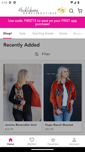 Android application Huckleberry Honey Boutique screenshort