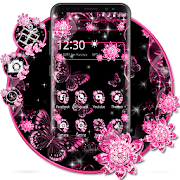 Pink Black Flowers Theme  Icon