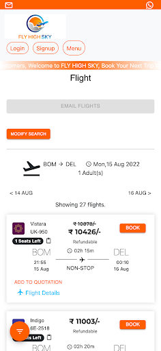 FLY HIGH SKY - Flight & Hotels Screen 2