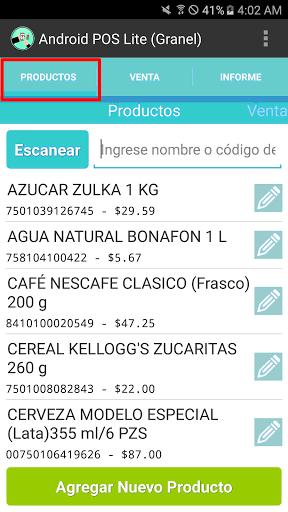 Android POS Lite (Granel) Screen 2