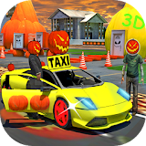 Super Halloween monster party car taxi service icon