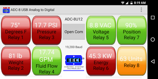 Android application ADC-8 USB Analog to Digital screenshort