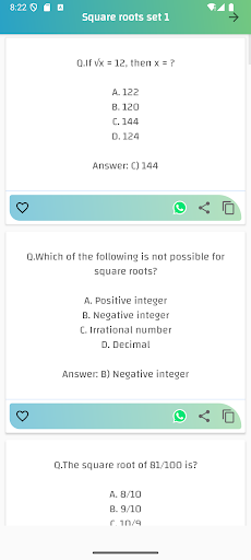 Square roots Exam MCQ
