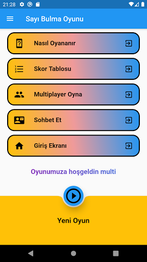 Android application İpuçları İle Sayı Tahmin Oyunu screenshort