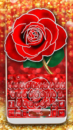 Android application Silver Glitter Red Rose Keyboa screenshort