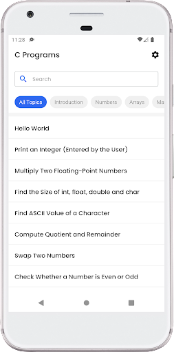 Android application C Programs screenshort