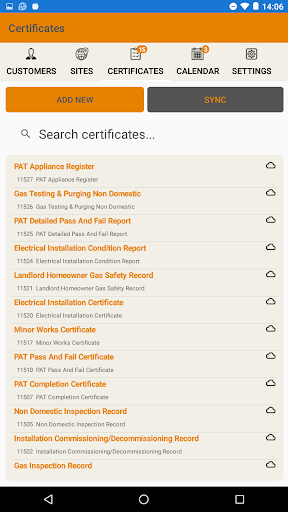 Android application CS Certs Electrical Test & Gas screenshort