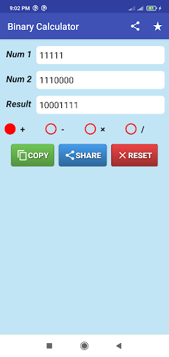 Android application Binary Calculator screenshort