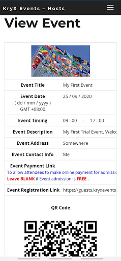 KryX Events Registration Screen 3