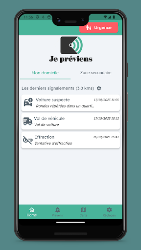 Android application JePréviens - Sécurité screenshort