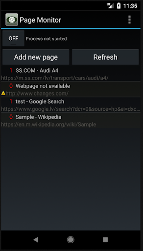 Android application Page Monitor screenshort