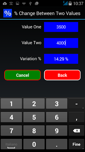 Percentages Calculator Screen 2