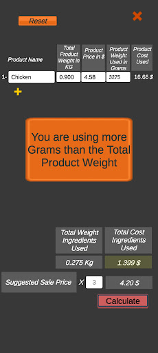Simple Recipe Cost Calculator Screen 3