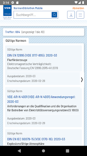 Android application VDE NormenBibliothek screenshort