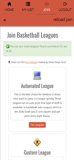 Android application Basketball Sim Leagues screenshort