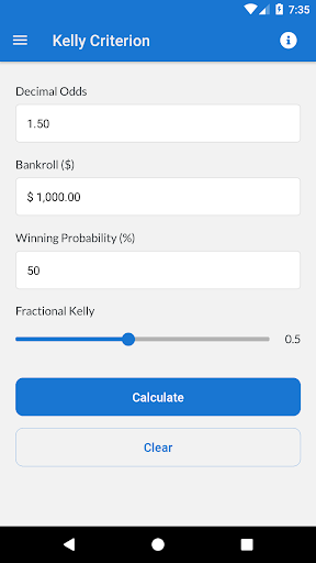 Kelly Criterion Calculator Screen 3