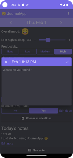 JournalApp: Mood Tracker Screen 2