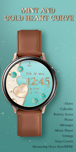 Android application Mint and Gold Heart_Watchface screenshort