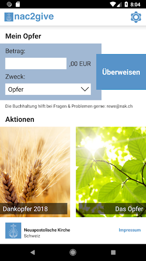 Android application nac2give screenshort