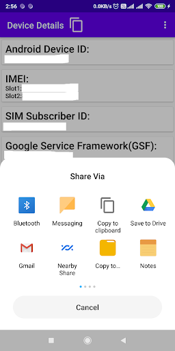 Device ID, IMEI, Wi-Fi MAC, BT Screen 3