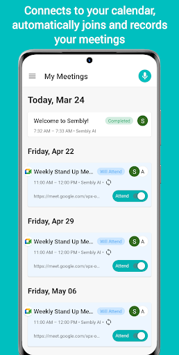 Android application Sembly: AI Meeting Notes screenshort