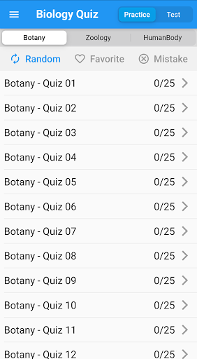Android application Biology Quiz screenshort