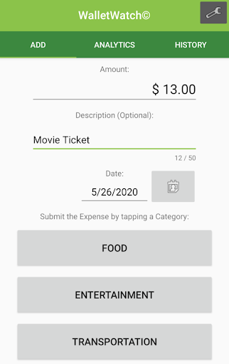 Android application WalletWatch screenshort
