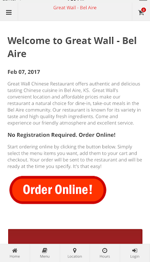 Android application Great Wall Restaurant Bel Aire screenshort