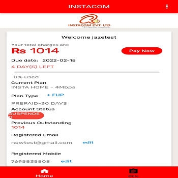 INSTACOM CUSTOMER APP Screen 2
