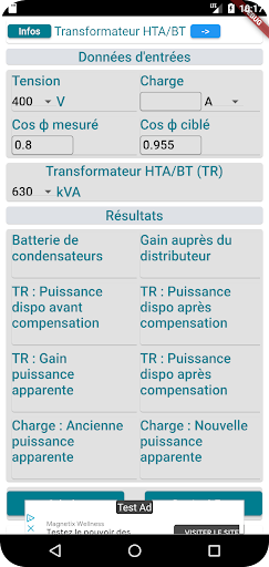 Android application Compensation énergie réactive screenshort