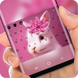 White Cute Bunny Keyboard Pink Flower Theme icon