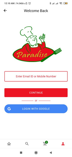 Android application PARADISE RESTAURANT CHALAKUDY screenshort